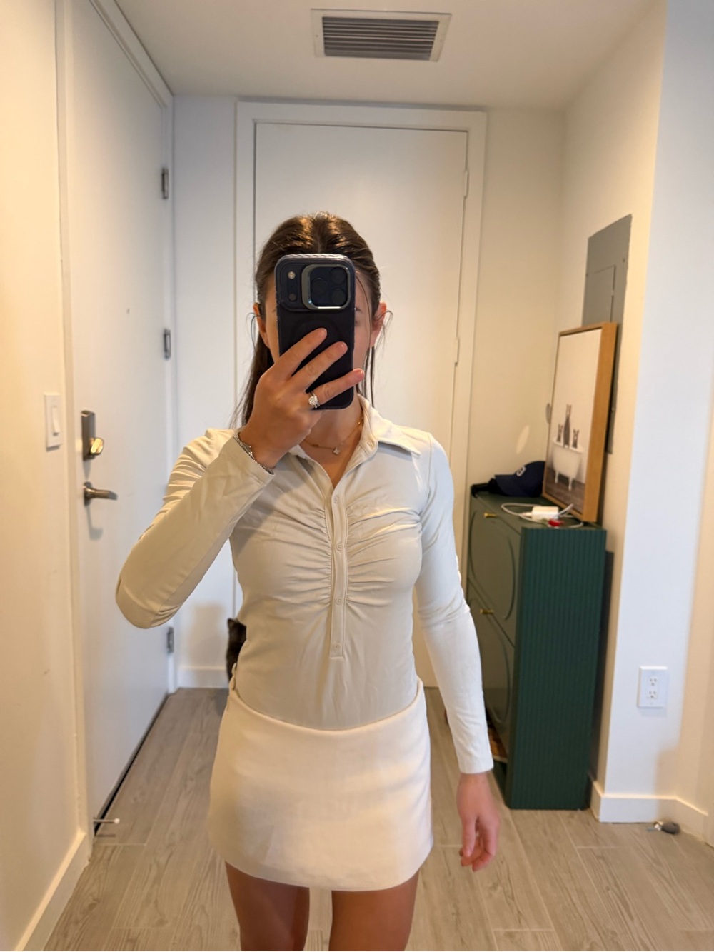 Aritzia Cream Long Sleeve Ruched Polo bodysuit